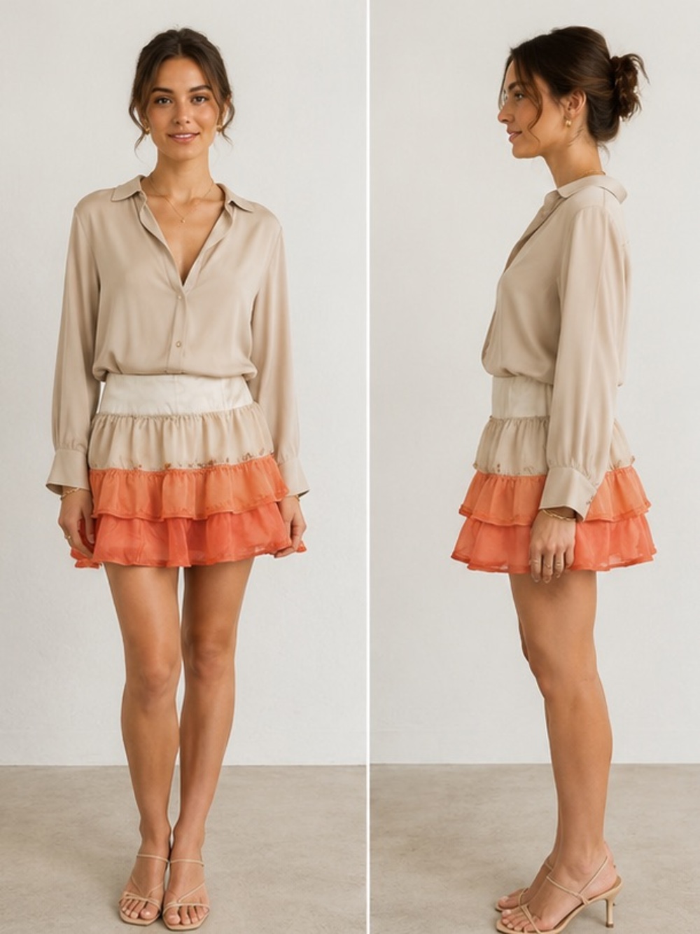 See By Chloé Silk Ruffled orange beige cream Skirt size 4
